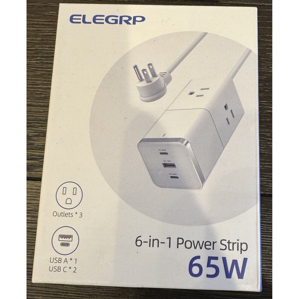 ELEGRP Power Strip Surge Protection with 3 AC Outlets and 3 USB Ports, 65W New